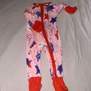 Little Sleepies Pink with Red Trim and Blue Stars